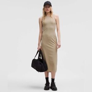 Lululemon All Aligned Ribbed Midi Dress• Sheer Oak Tan (rare color)•size 6•NWOT